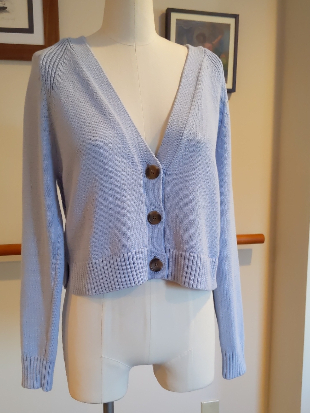 J Crew Factory Light Blue V-Neck Button Cardigan Sweater